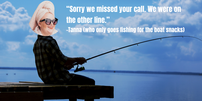 A photoshopped image of BBYQR's owner, Tanna, fishing with a caption reading 
