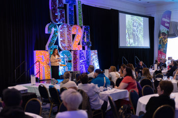 Colour blocked balloon mosaic spelling 