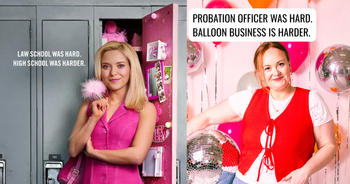 A comparison image. Left: Elle from Legally Blonde. Caption: 