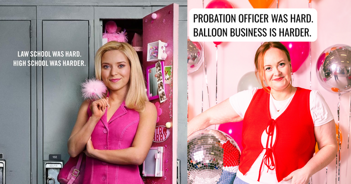 A comparison image. Left: Elle from Legally Blonde. Caption: 